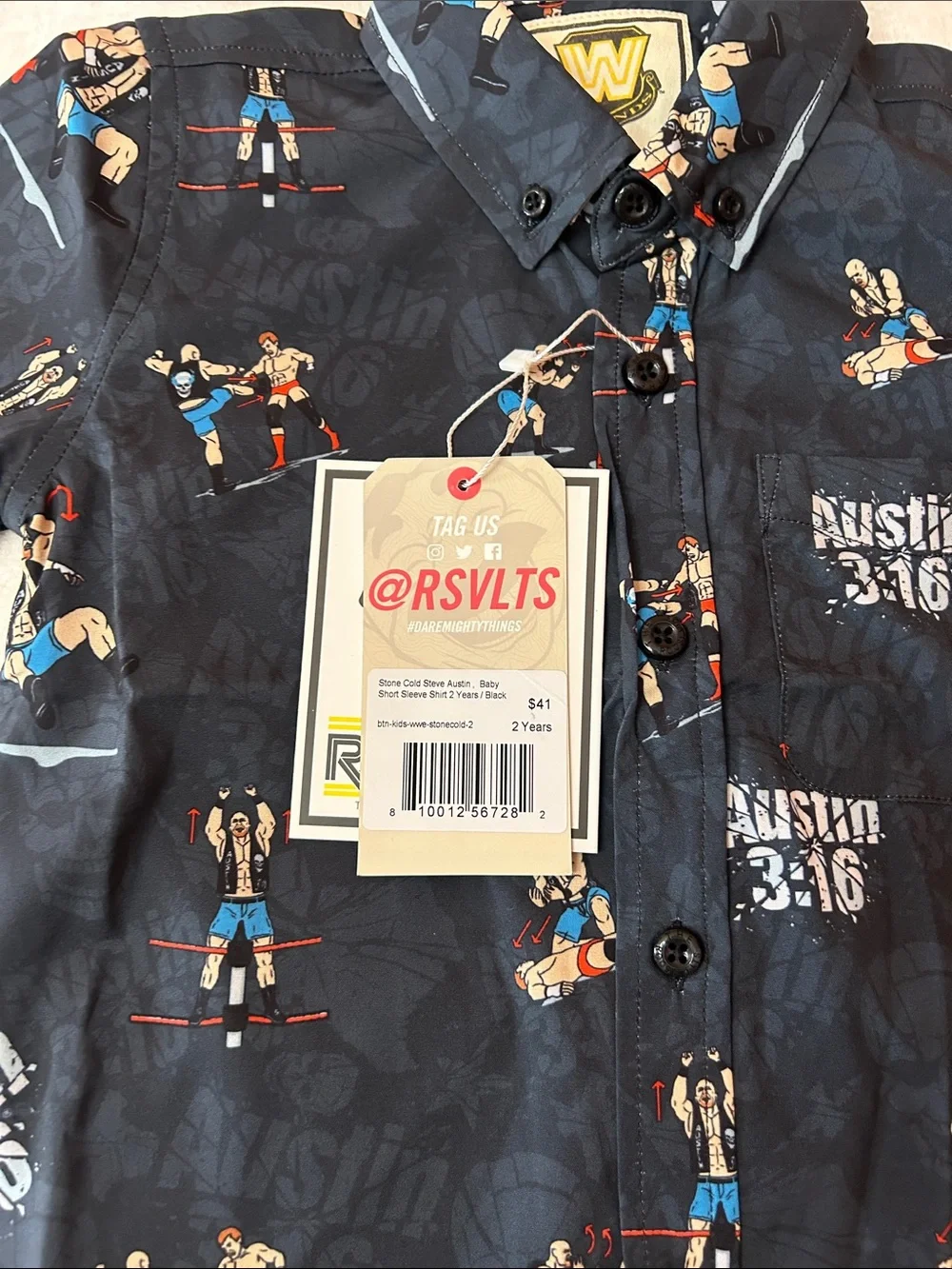 RSVLTS Kids Black Austin 3:16 Short Sleeve Button-Down Shirt